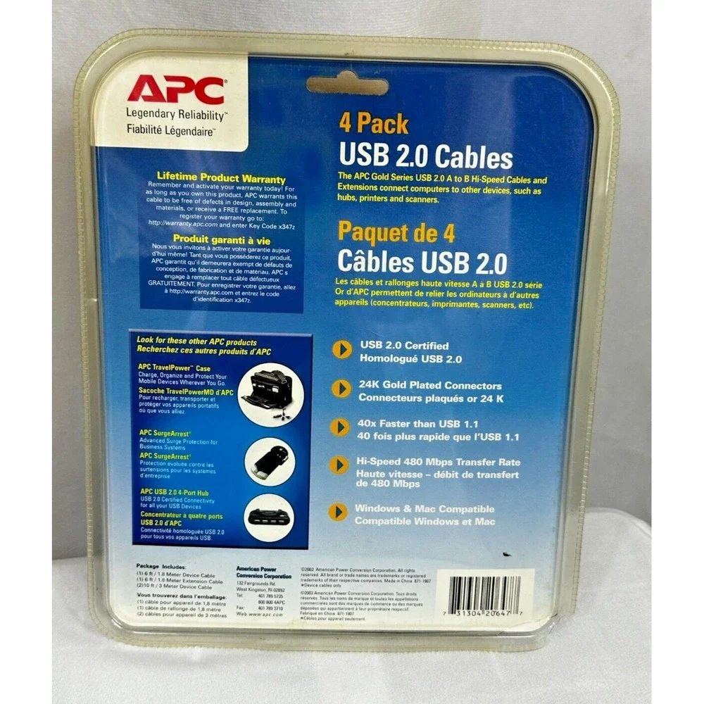 APC Hi-Speed USB 2.0 Cables - Gold Series Pack of 4 - Sealed in Package
